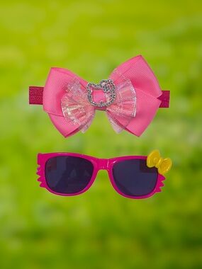 Hot Pink Grosgrain Bow Headband & Sunglasses Set